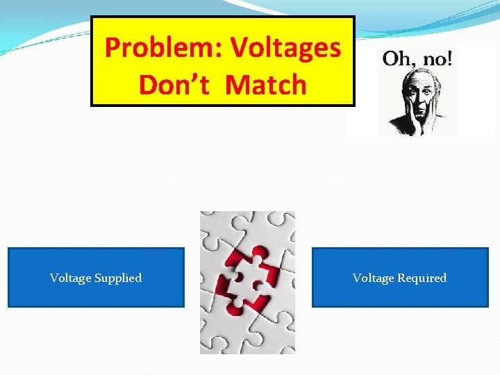 Problem: Voltages Don’t Match Voltage Supplied Voltage Required 