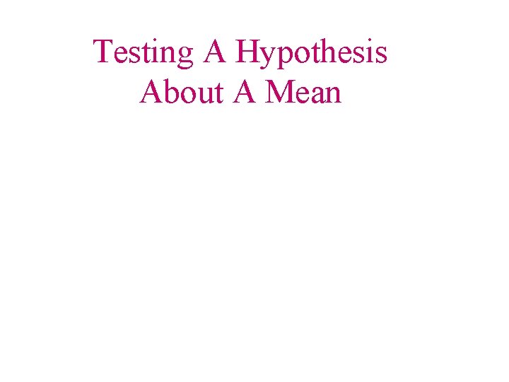 Testing A Hypothesis About A Mean 