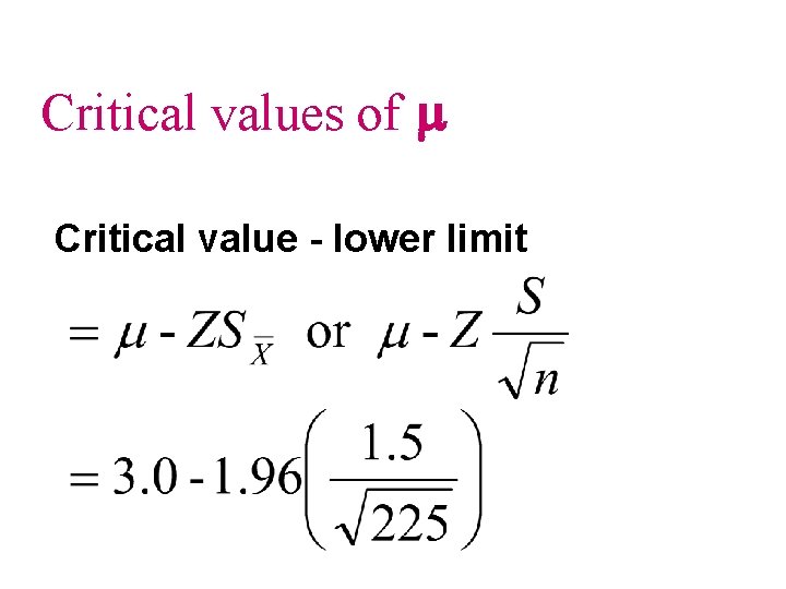 Critical values of m Critical value - lower limit 