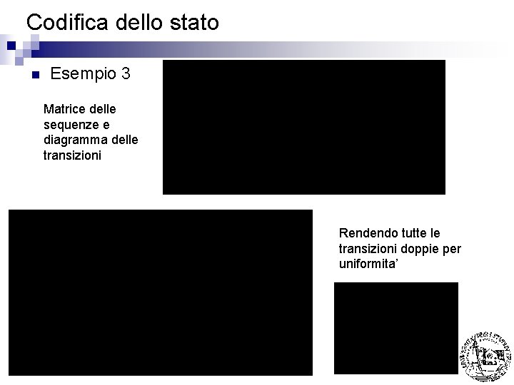 Codifica dello stato n Esempio 3 Matrice delle sequenze e diagramma delle transizioni Introduzione