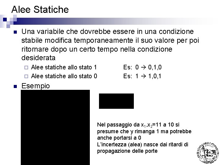 Alee Statiche n Una variabile che dovrebbe essere in una condizione stabile modifica temporaneamente