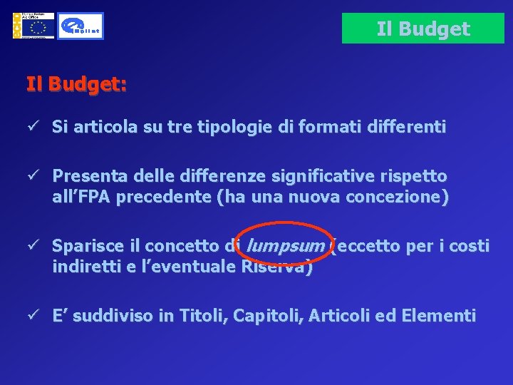 Il Budget: ü Si articola su tre tipologie di formati differenti ü Presenta delle