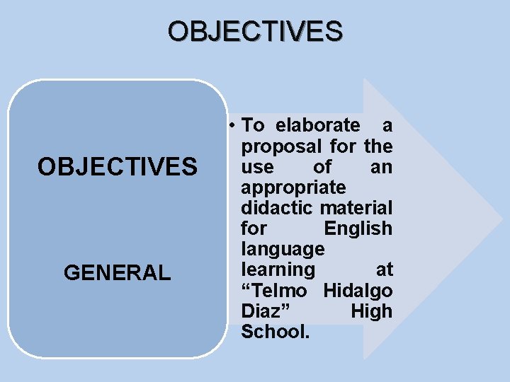 OBJECTIVES GENERAL • To elaborate a proposal for the use of an appropriate didactic