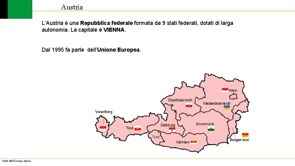 Austria L’Austria è una Repubblica federale formata da 9 stati federati, dotati di larga