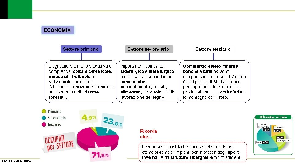 ECONOMIA Settore primario Settore secondario L’agricoltura è molto produttiva e comprende: colture cerealicole, industriali,