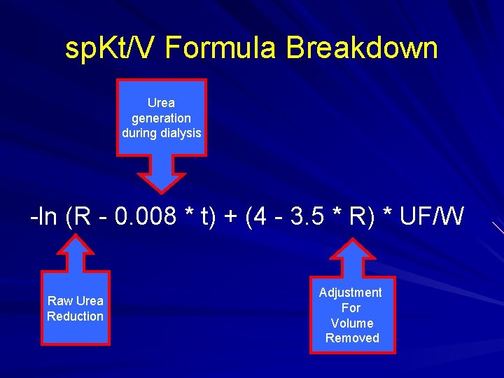 sp. Kt/V Formula Breakdown Urea generation during dialysis -ln (R - 0. 008 * sp. Kt/V Formula Breakdown Urea generation during dialysis -ln (R - 0. 008 *