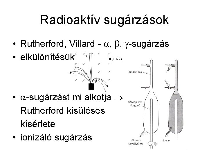 Radioaktív sugárzások • Rutherford, Villard - , , -sugárzás • elkülönítésük • -sugárzást mi