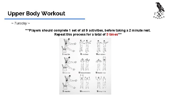 Upper Body Workout ~ Tuesday ~ ***Players should complete 1 set of all 9