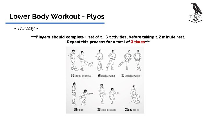 Lower Body Workout - Plyos ~ Thursday ~ ***Players should complete 1 set of