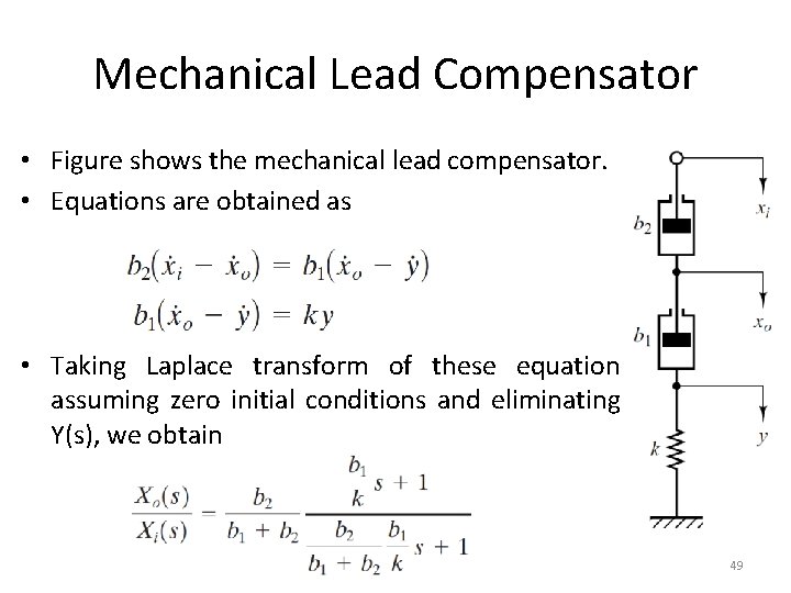 Mechanical Lead Compensator • Figure shows the mechanical lead compensator. • Equations are obtained