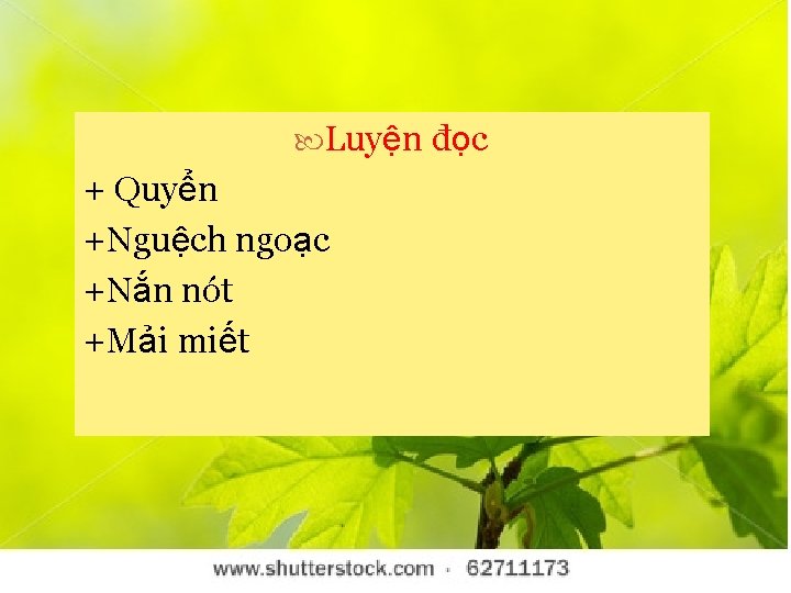 Luyện đọc đoạn 4 Luyện đọc + Quyển +Nguệch ngoạc +Nắn nót +Mải miết