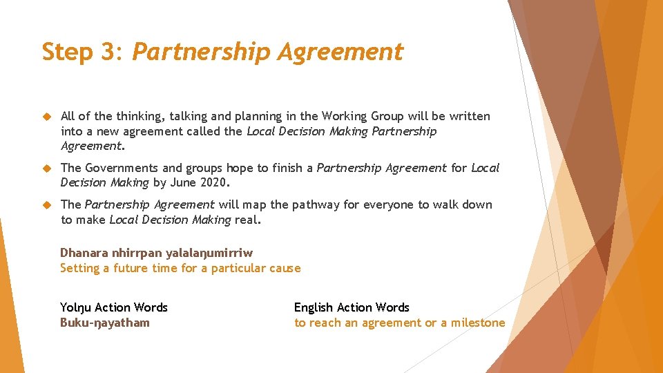 Step 3: Partnership Agreement All of the thinking, talking and planning in the Working