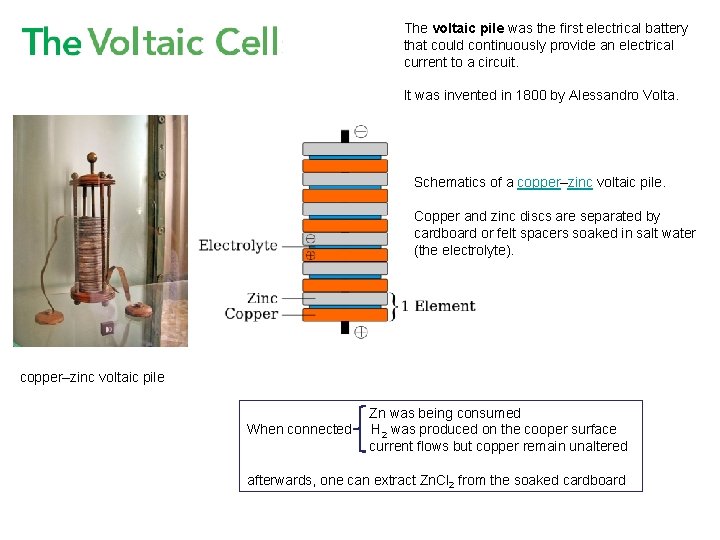 The voltaic pile was the first electrical battery