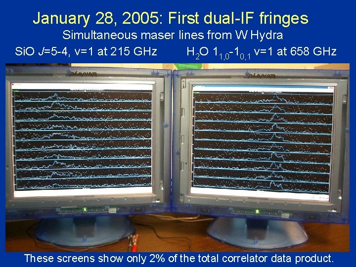 January 28, 2005: First dual-IF fringes Simultaneous maser lines from W Hydra Si. O January 28, 2005: First dual-IF fringes Simultaneous maser lines from W Hydra Si. O