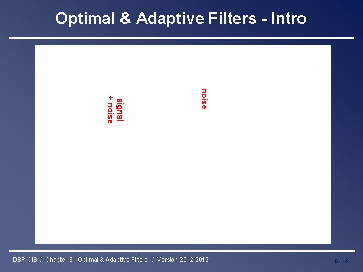 Optimal & Adaptive Filters - Intro noise signal + noise DSP-CIS / Chapter-8 :