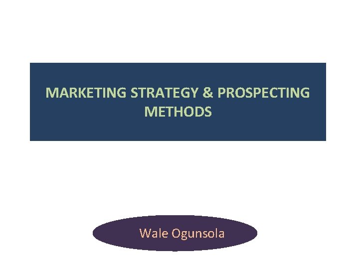 MARKETING STRATEGY & PROSPECTING METHODS Wale Ogunsola 