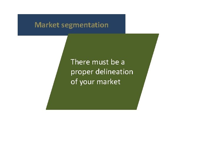 Market segmentation There must be a proper delineation of your market 