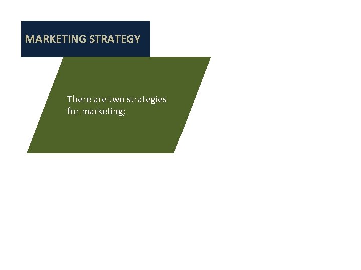 MARKETING STRATEGY There are two strategies for marketing; 