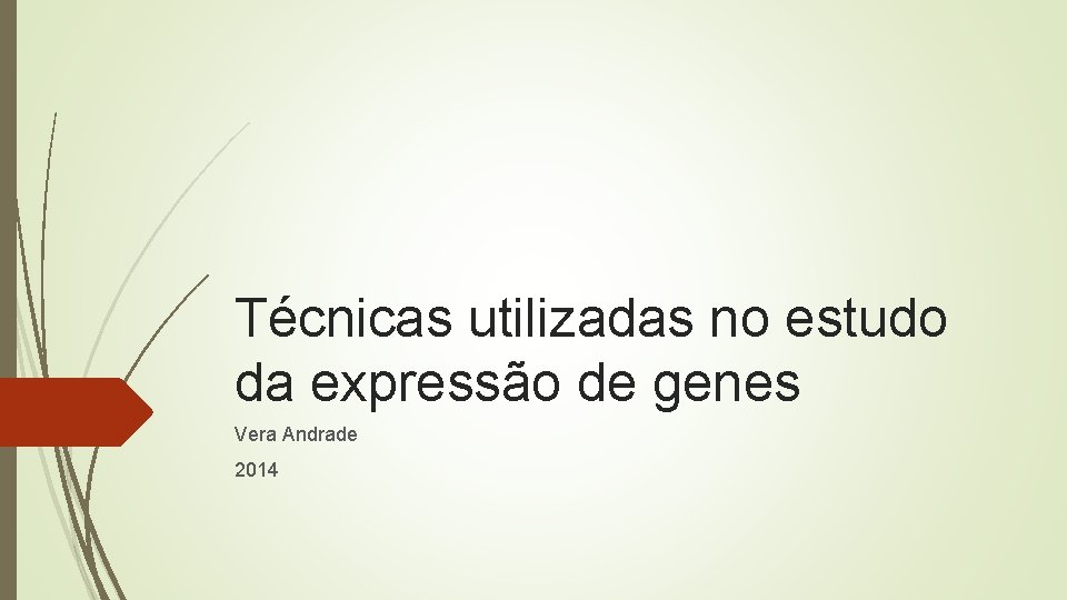 Técnicas utilizadas no estudo da expressão de genes Vera Andrade 2014 