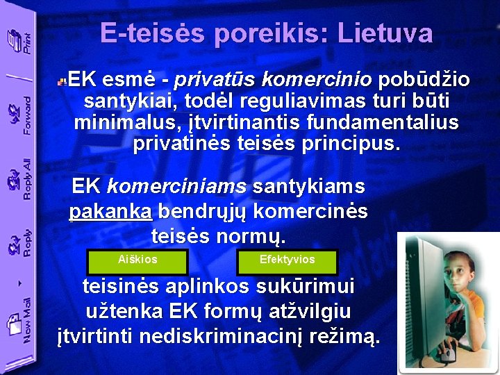 E-teisės poreikis: Lietuva EK esmė - privatūs komercinio pobūdžio santykiai, todėl reguliavimas turi būti