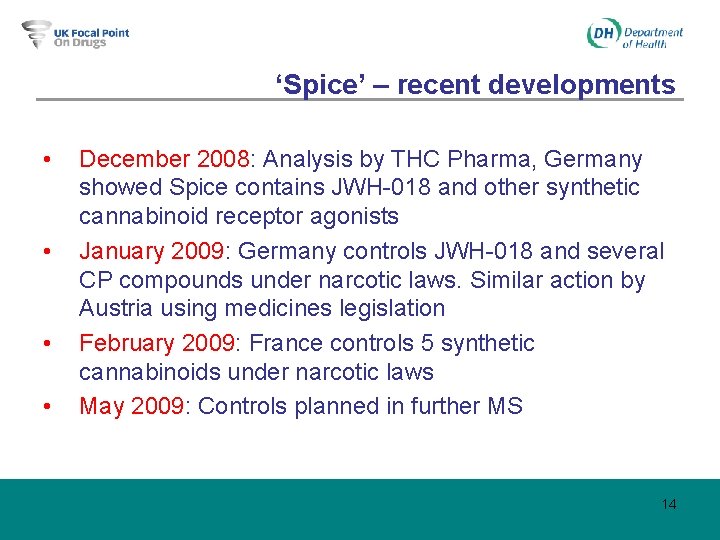 ‘Spice’ – recent developments • • December 2008: Analysis by THC Pharma, Germany showed