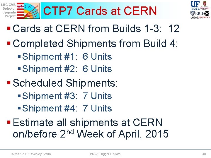 LHC CMS Detector Upgrade Project CTP 7 Cards at CERN § Cards at CERN