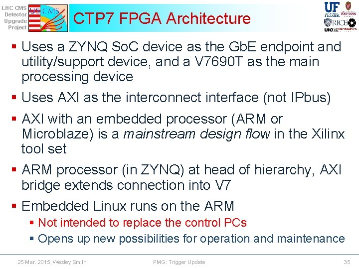 LHC CMS Detector Upgrade Project CTP 7 FPGA Architecture § Uses a ZYNQ So.