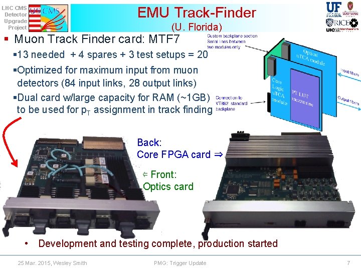 LHC CMS Detector Upgrade Project EMU Track-Finder (U. Florida) § Muon Track Finder card: