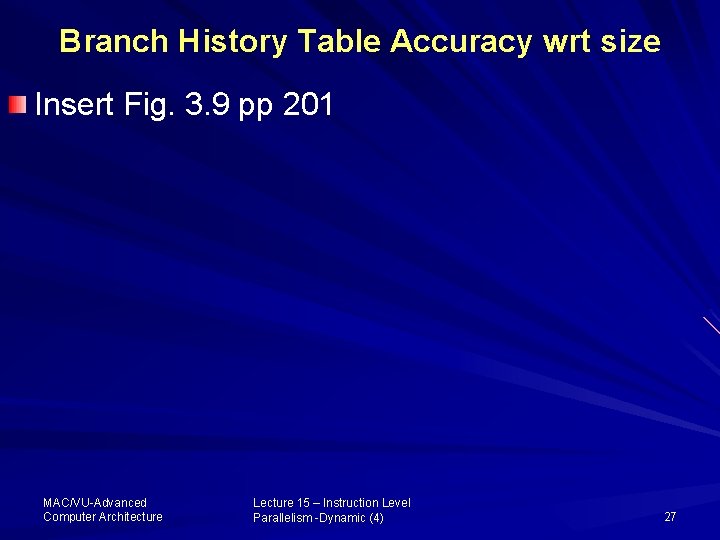 Branch History Table Accuracy wrt size Insert Fig. 3. 9 pp 201 MAC/VU-Advanced Computer