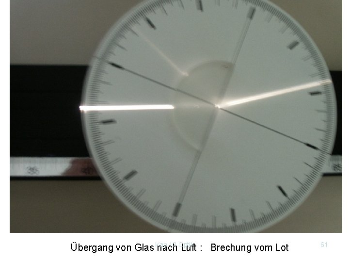 Justieren auf optischer Scheibe Übergang von Luft nach Glas: Brechung zum Lot Übergang von