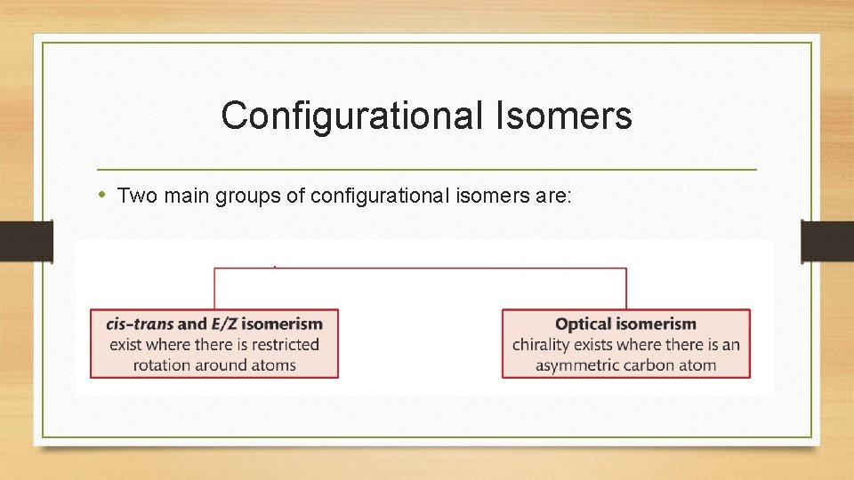 Configurational Isomers • Two main groups of configurational isomers are: 