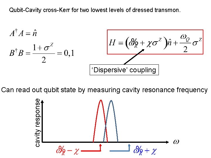 Qubit-Cavity cross-Kerr for two lowest levels of dressed transmon. ‘Dispersive’ coupling cavity response Can Qubit-Cavity cross-Kerr for two lowest levels of dressed transmon. ‘Dispersive’ coupling cavity response Can
