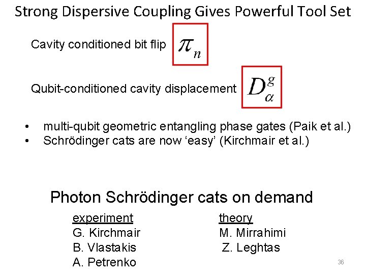 Strong Dispersive Coupling Gives Powerful Tool Set Cavity conditioned bit flip Qubit-conditioned cavity displacement Strong Dispersive Coupling Gives Powerful Tool Set Cavity conditioned bit flip Qubit-conditioned cavity displacement
