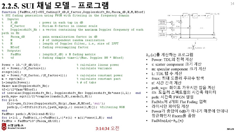 2. 2. 5. SUI 채널 모델 – 프로그램 14 function [Fad. Mtx, tf]=SUI_fading(P_d. B,