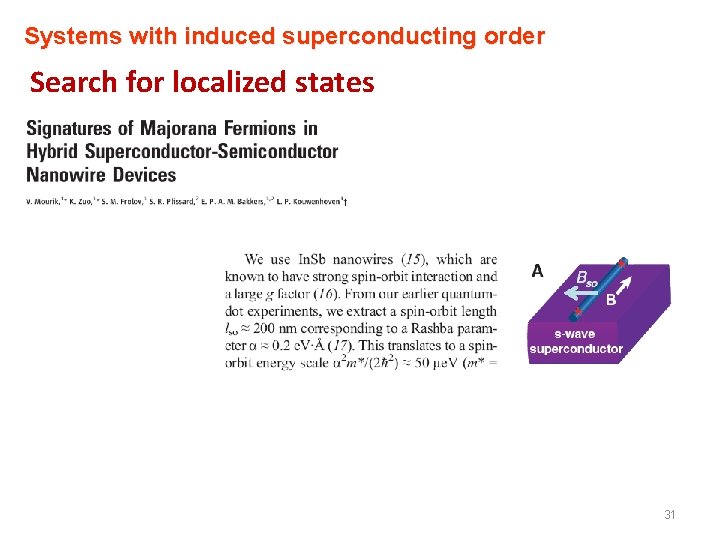 Systems with induced superconducting order Search for localized states 31 Systems with induced superconducting order Search for localized states 31