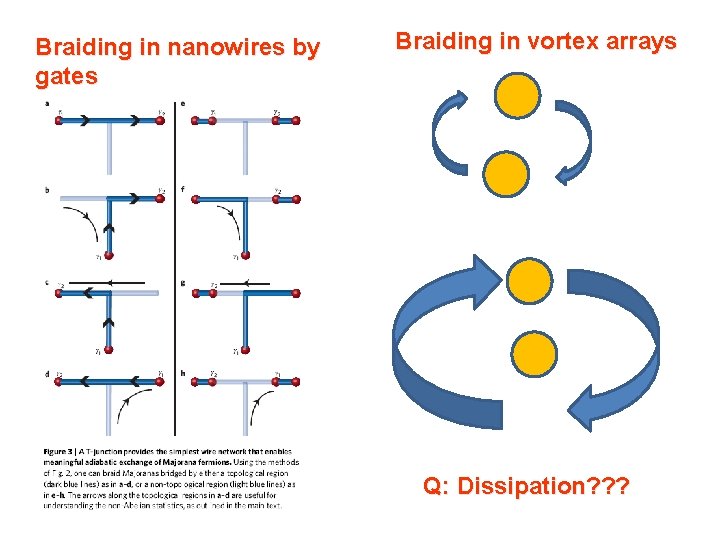 Braiding in nanowires by gates Braiding in vortex arrays Q: Dissipation? ? ? Braiding in nanowires by gates Braiding in vortex arrays Q: Dissipation? ? ?