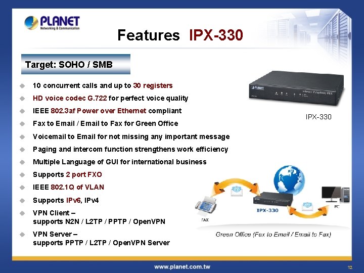 Features IPX-330 Target: SOHO / SMB u 10 concurrent calls and up to 30