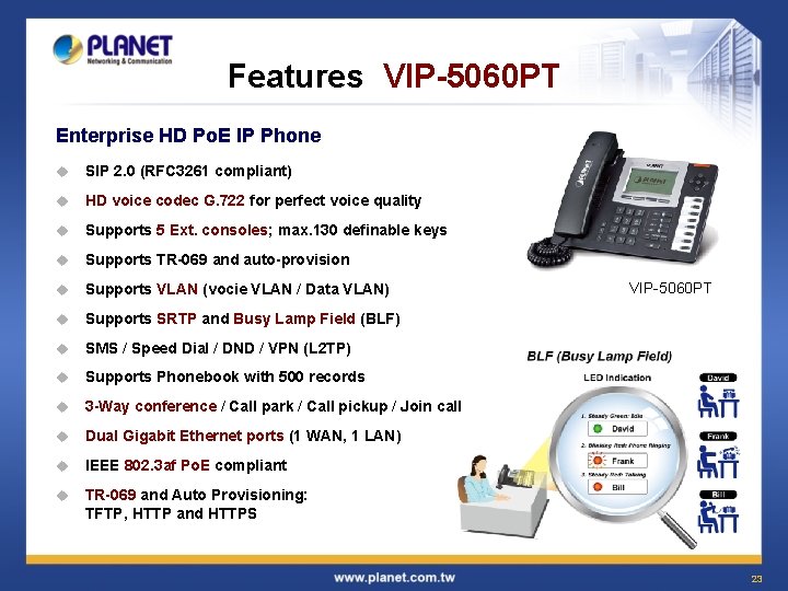 Features VIP-5060 PT Enterprise HD Po. E IP Phone u SIP 2. 0 (RFC