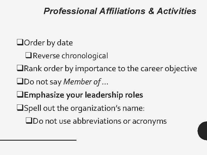 Professional Affiliations & Activities q. Order by date q. Reverse chronological q. Rank order