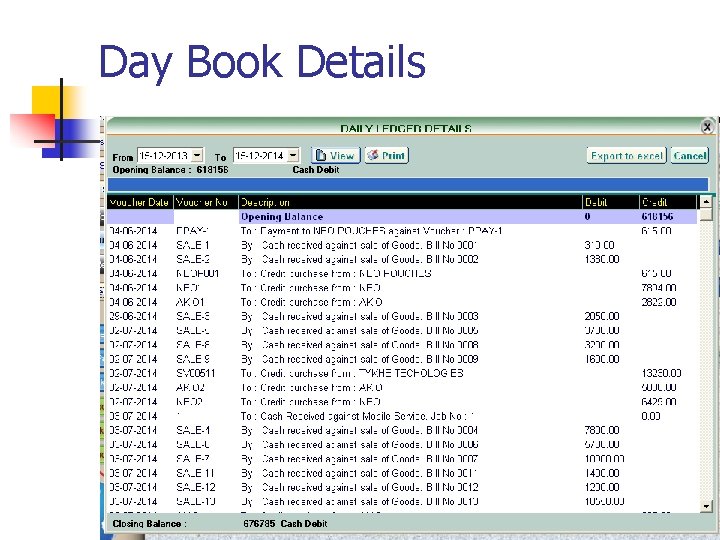 Day Book Details 