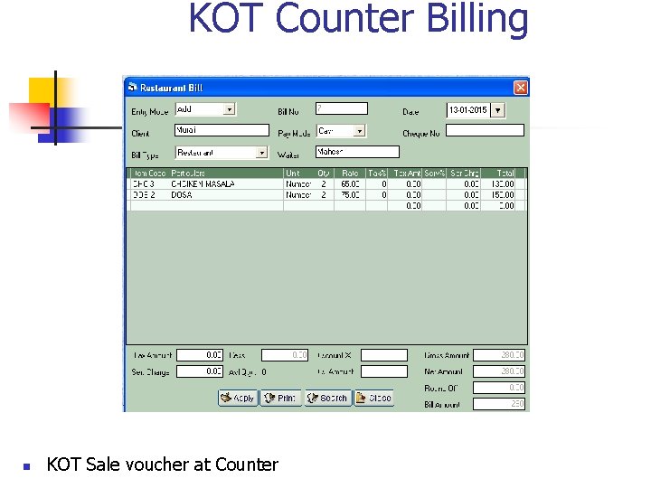 KOT Counter Billing n KOT Sale voucher at Counter 