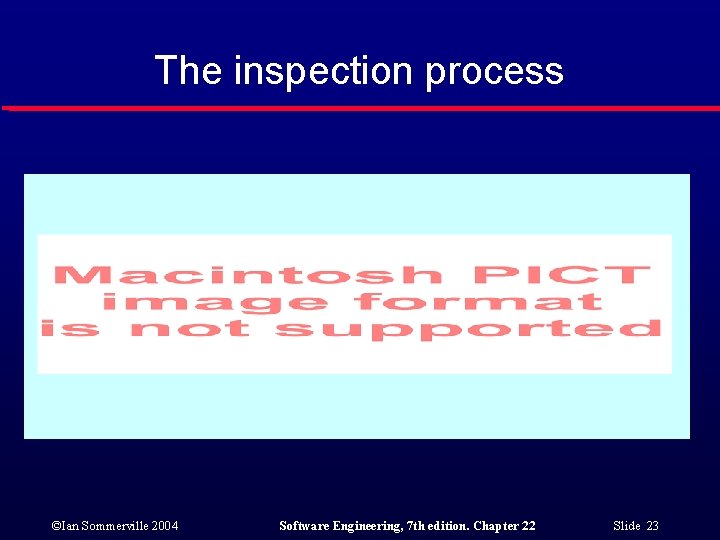 The inspection process ©Ian Sommerville 2004 Software Engineering, 7 th edition. Chapter 22 Slide