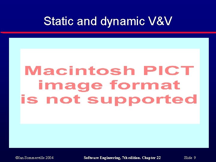 Static and dynamic V&V ©Ian Sommerville 2004 Software Engineering, 7 th edition. Chapter 22