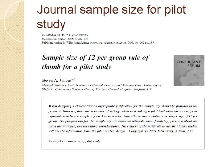 Journal sample size for pilot study 