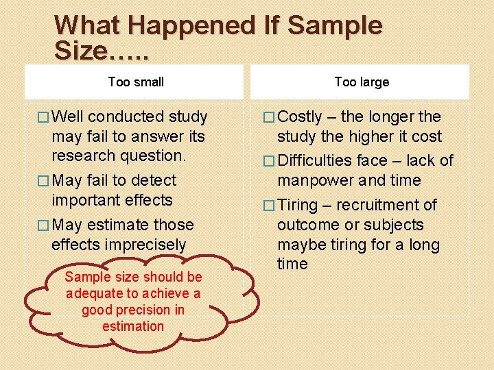 What Happened If Sample Size…. . Too small � Well conducted study may fail