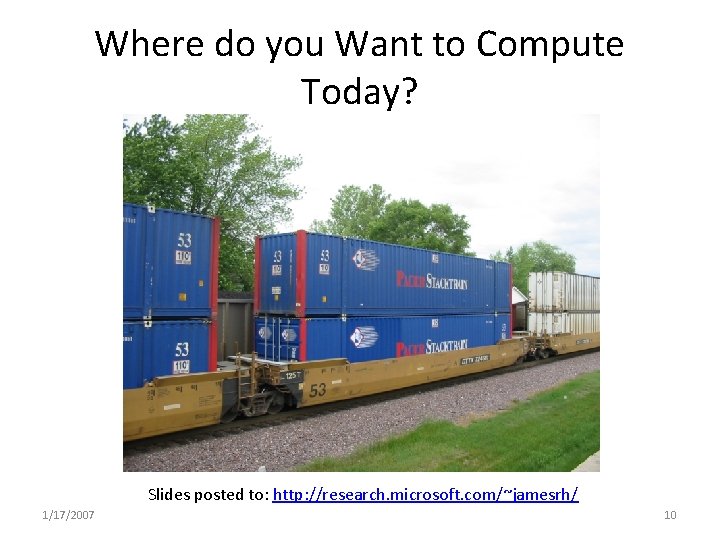 Where do you Want to Compute Today? Slides posted to: http: //research. microsoft. com/~jamesrh/