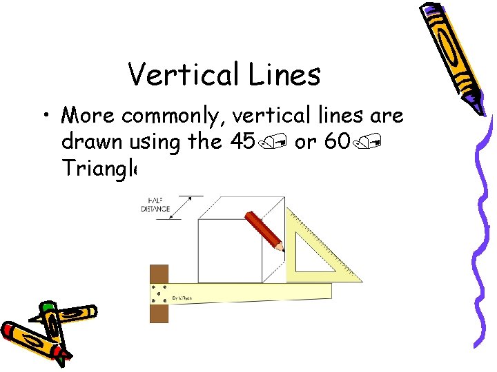 Vertical Lines • More commonly, vertical lines are drawn using the 45 or 60