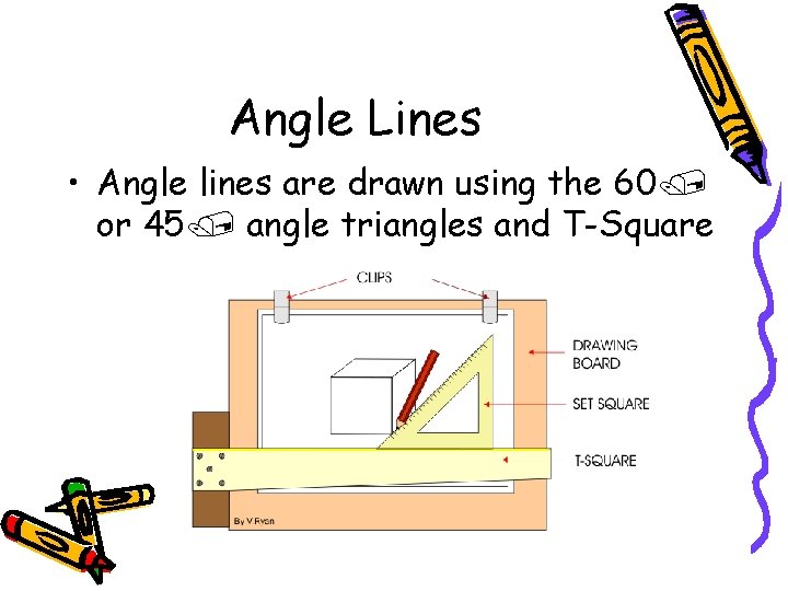 Angle Lines • Angle lines are drawn using the 60 or 45 angle triangles