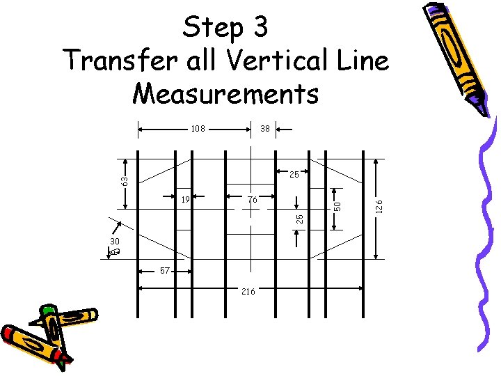 Step 3 Transfer all Vertical Line Measurements 108 38 50 76 25 19 30