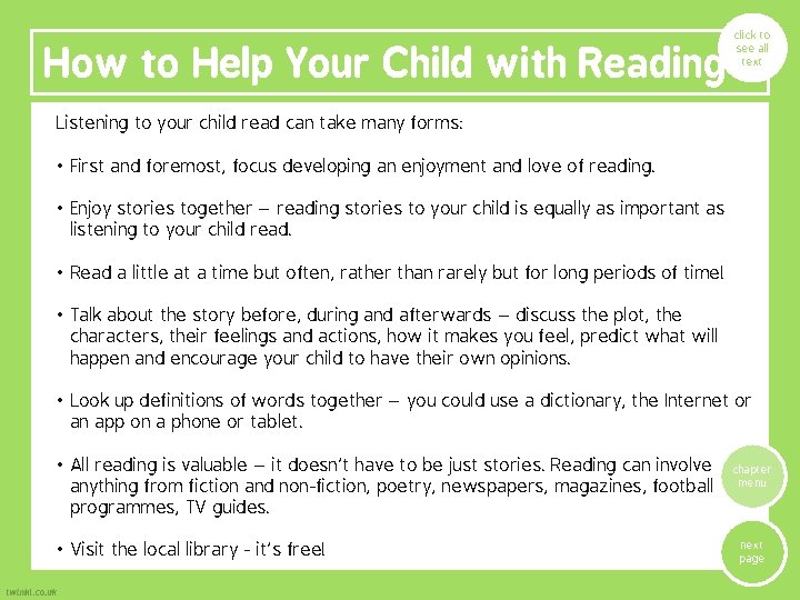 How to Help Your Child with Reading click to see all text Listening to How to Help Your Child with Reading click to see all text Listening to
